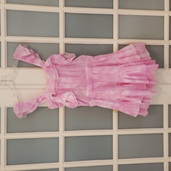 LoveShackFancy 'Marina' Tie-Dye Ruffle-Trim Mini-Dress, Peony Pink - Picture 8 of 9